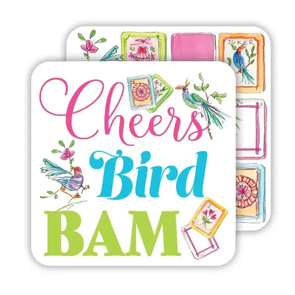 Mahjong Tiles with Birds Cheers Bird Bam Square Coaster The Happy Southerner 