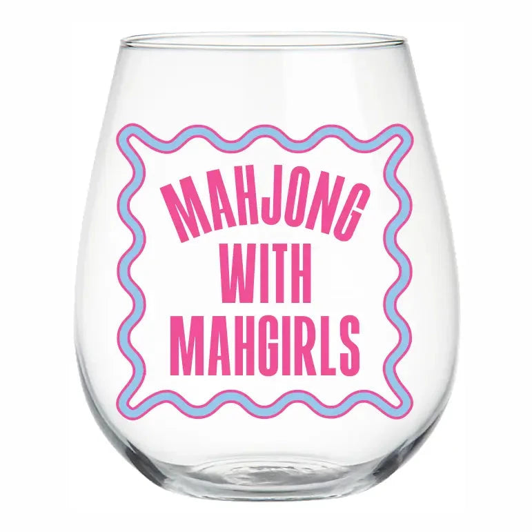 Mahjong with my Girls stemless wine glass The Happy Southerner 