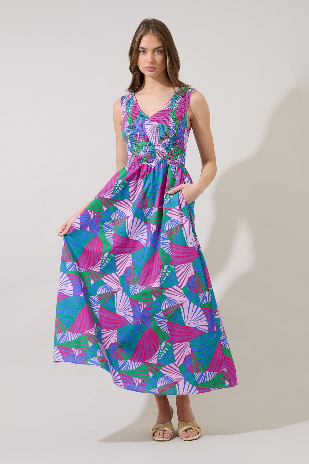 Merisa Sleeveless Smocked Midi Dress Tropical The Happy Southerner 