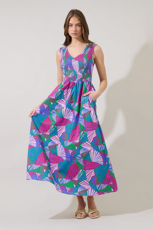 Merisa Sleeveless Smocked Midi Dress Tropical The Happy Southerner 