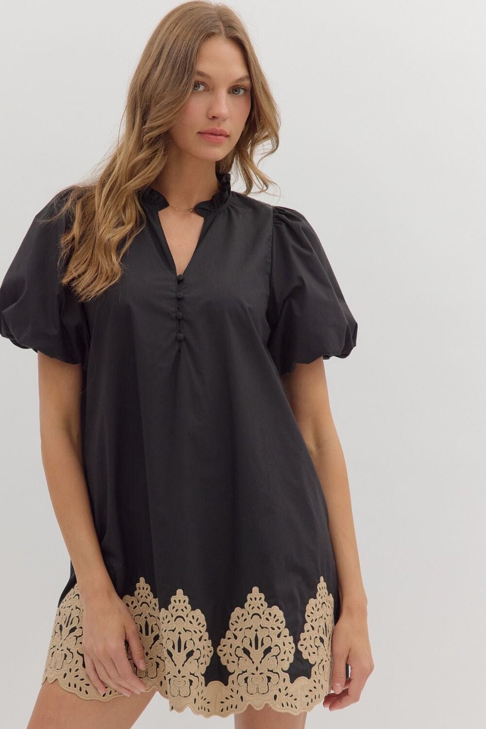Midnight Elegance Embroidered Mini Dress The Happy Southerner 