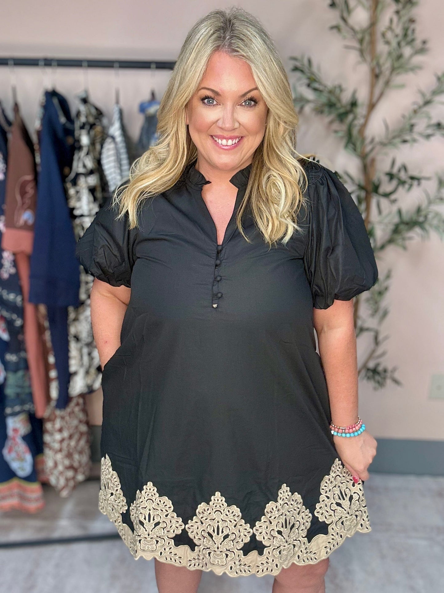 Midnight Elegance Embroidered Mini Dress The Happy Southerner 
