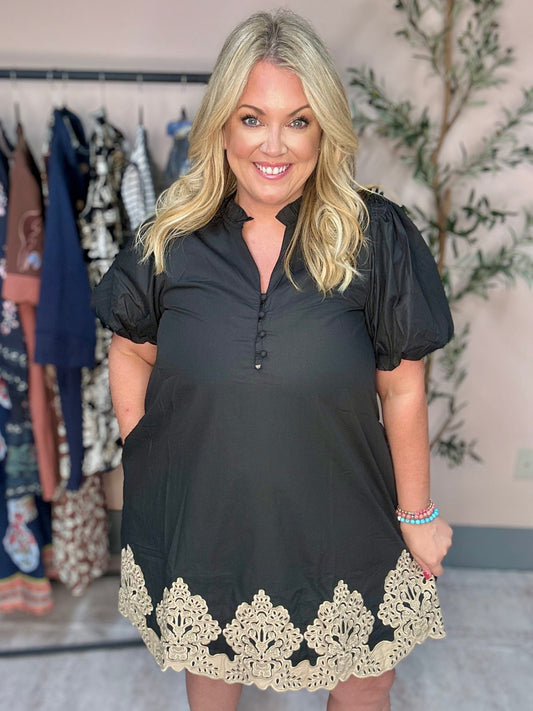 Midnight Elegance Embroidered Mini Dress The Happy Southerner 