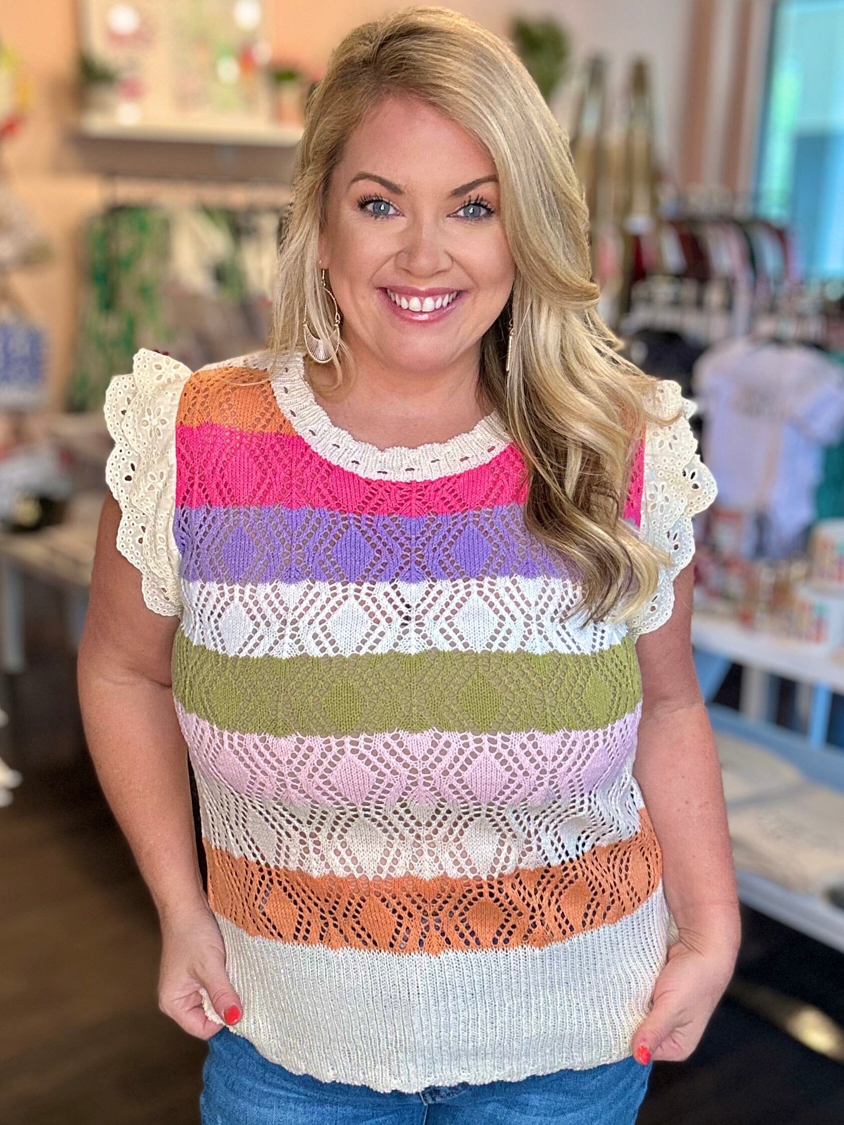 Multi Color Short Sleeved Sweater The Happy Southerner 