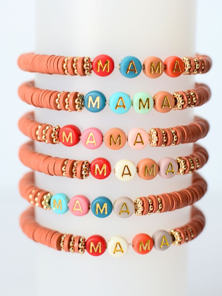 Multi colored MAMA word beaded bracelet RUST RED The Happy Southerner 