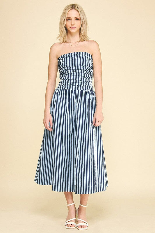 Nautical Strapless Midi Dress - Navy The Happy Southerner 