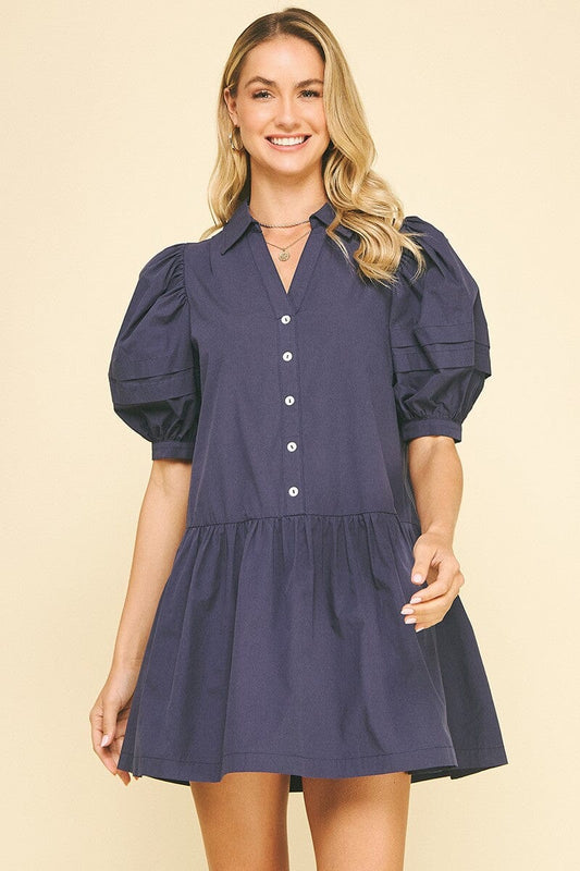 Navy Darling Puff Sleeve Dress The Happy Southerner 