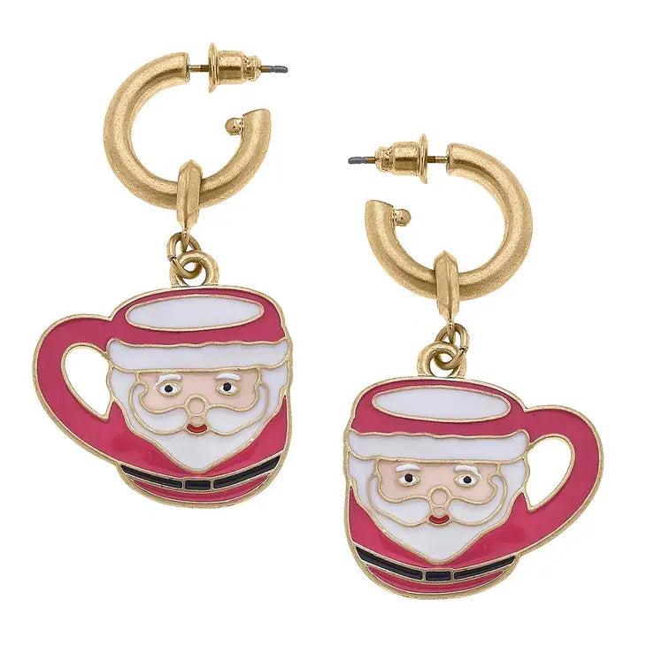 Noelle Santa Mug Earrings in Pink & White Enamel The Happy Southerner 