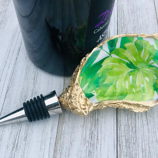 Oyster Shell Wine Stopper--Tropical Palm Print The Happy Southerner 