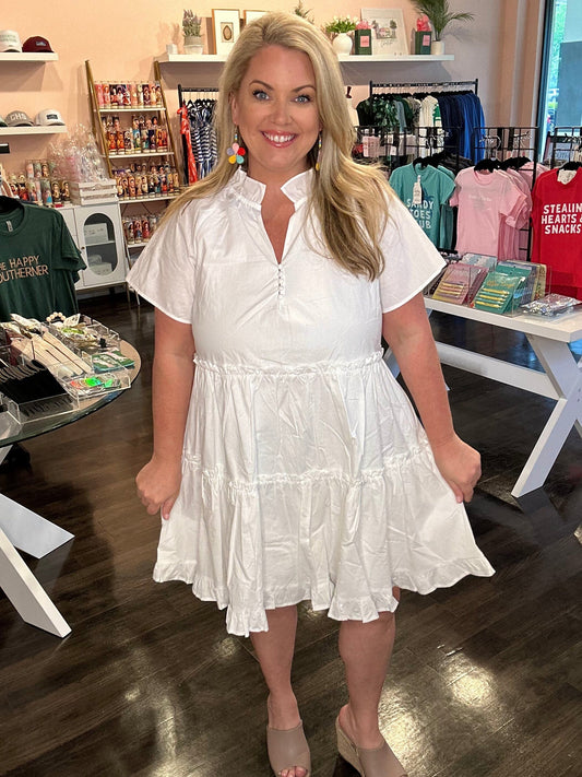 Pallas Poplin Tiered White Mini Dress The Happy Southerner 