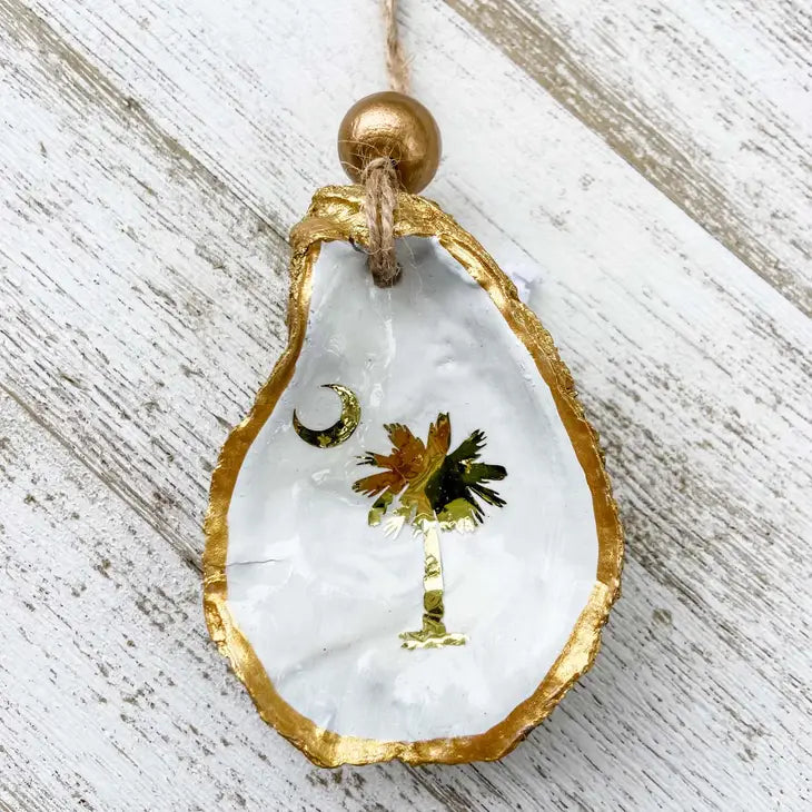 Palmetto and Crescent Moon Oyster Shell Ornament The Happy Southerner 