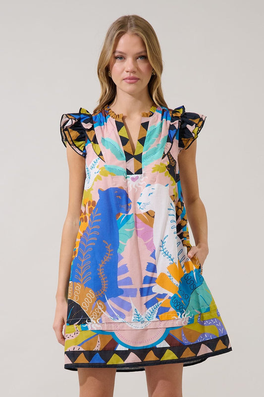 Pattie Ruffle Shift Mini Dress Tropical The Happy Southerner 