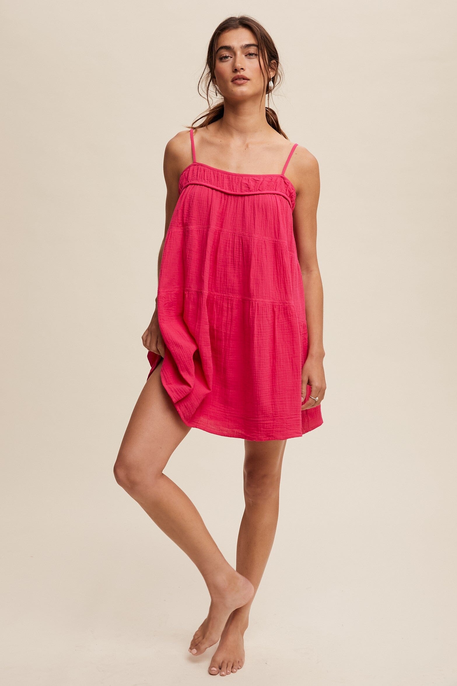 Pink Flowy Tiered Textured Mini Dress The Happy Southerner 