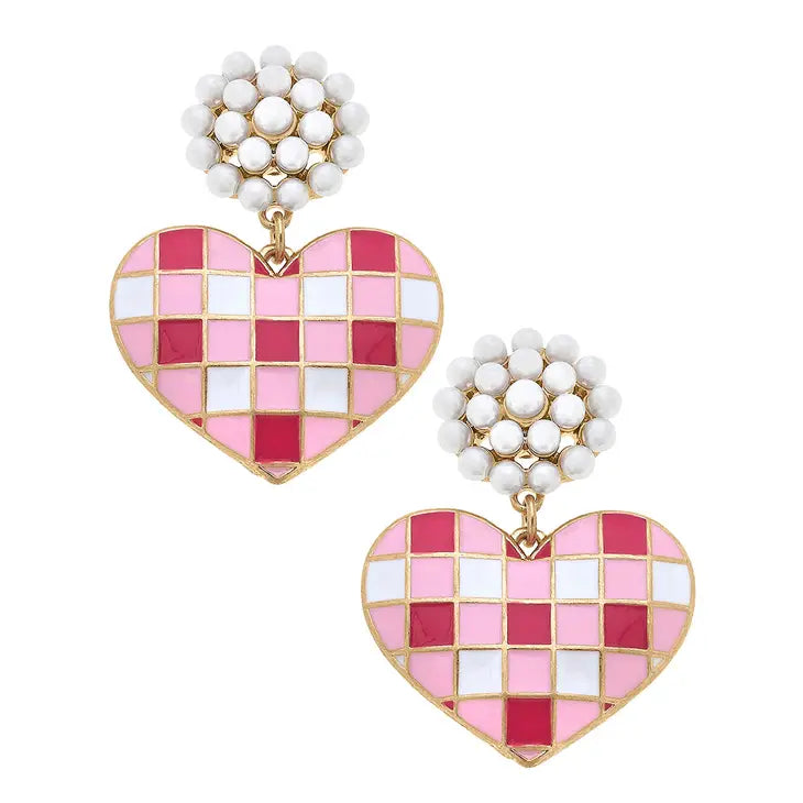 Pink Gingham Heart Enamel Earrings The Happy Southerner 