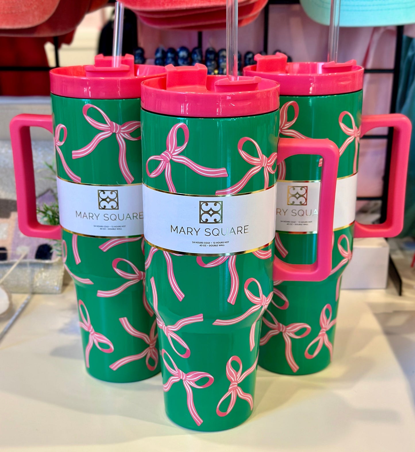 Pink & Green Bow 40oz Tumbler The Happy Southerner 