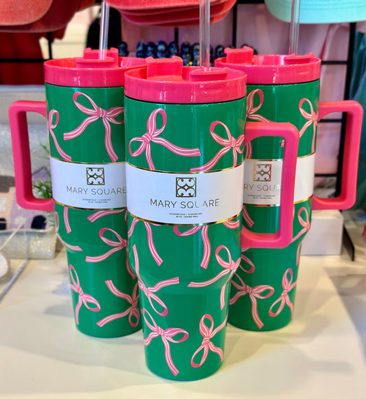 Pink & Green Bow 40oz Tumbler The Happy Southerner 