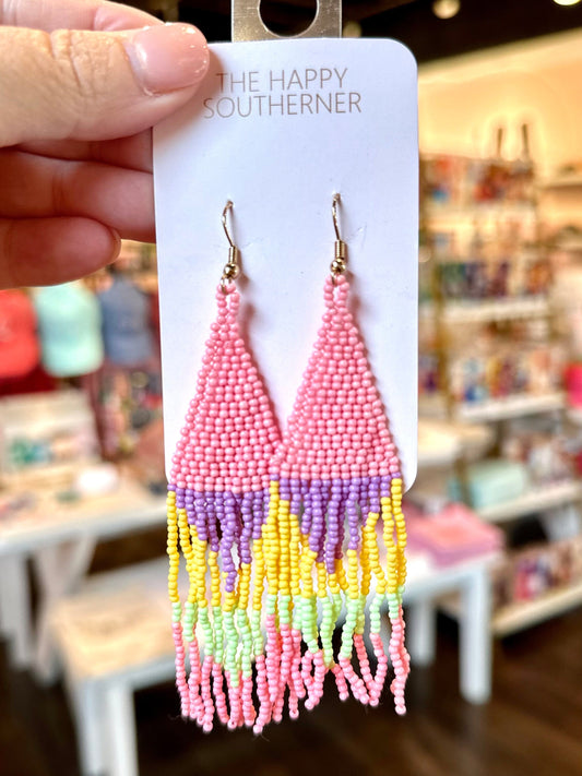 Pink Multi Color Beaded Dangle Earrings The Happy Southerner 