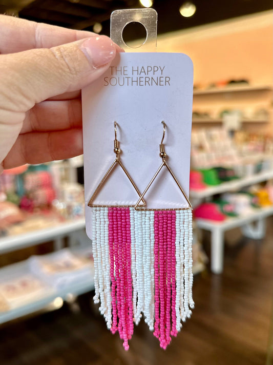 Pink & White Beaded Dangle Earrings The Happy Southerner 