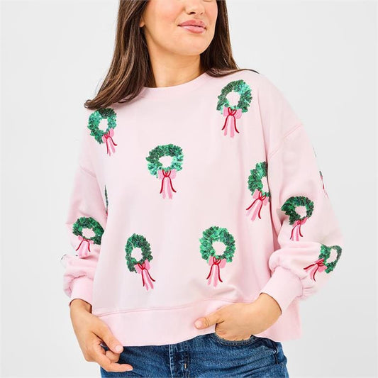 Pink Wreath Sweatshirt The Happy Southerner 