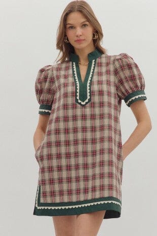 Plaid Short Puff Sleeve Mini Dress The Happy Southerner 