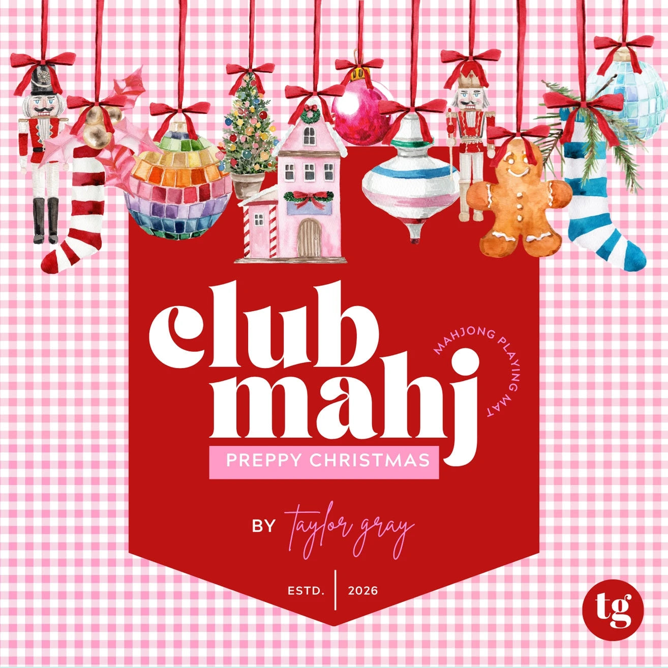 Preppy Christmas Mahjong Mat The Happy Southerner 