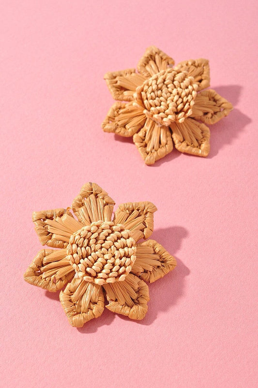 Raffia Flower Stud Earrings The Happy Southerner Tan 