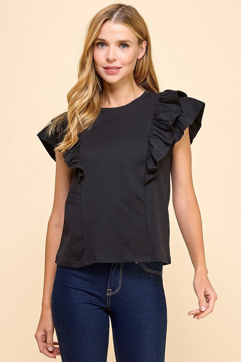 Riley Ruffle Top - Black The Happy Southerner 