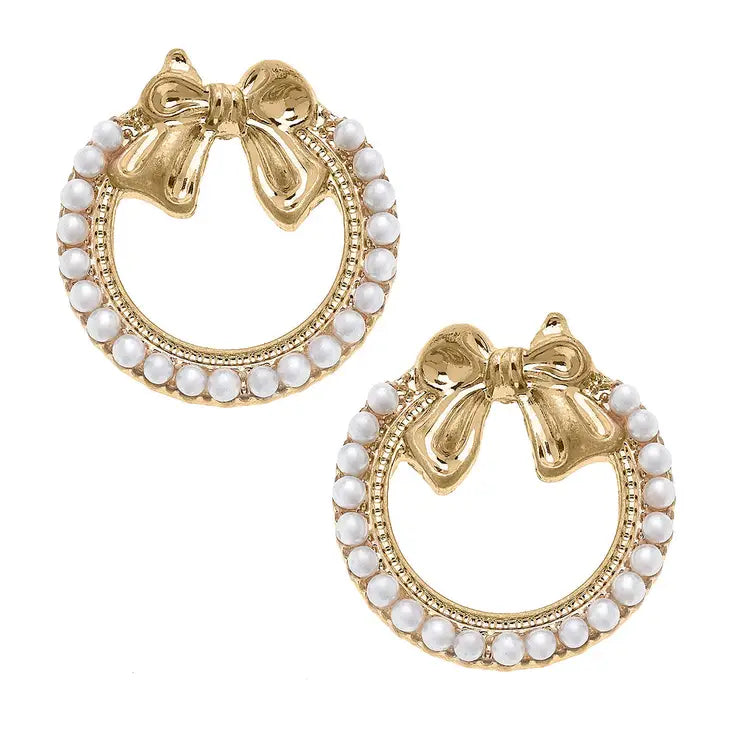 Rowen Pearl Bow Wreath Stud Earrrings The Happy Southerner 