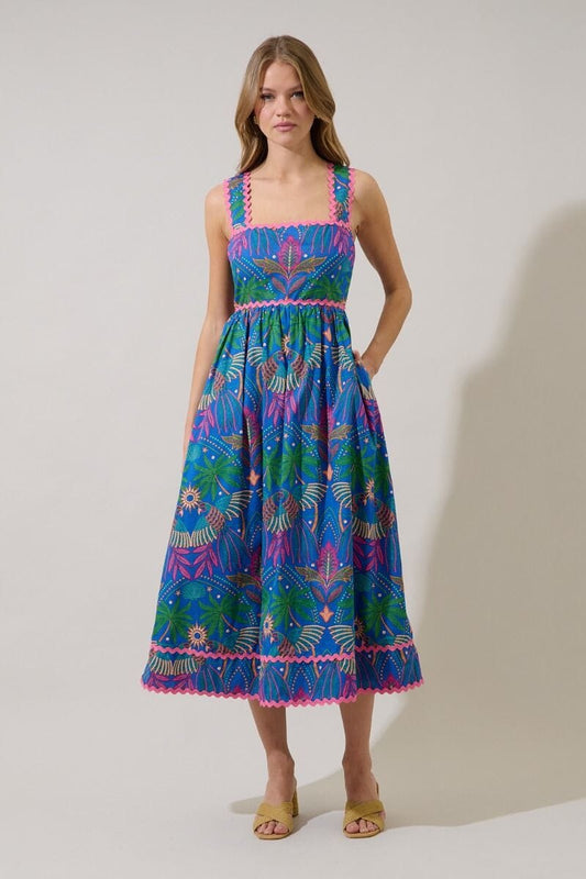 Rulley Pleated Midi Dress Yori Tropical The Happy Southerner 