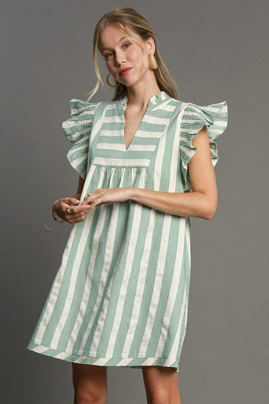 Savannah Striped Ruffle Mini Dress – Green The Happy Southerner 