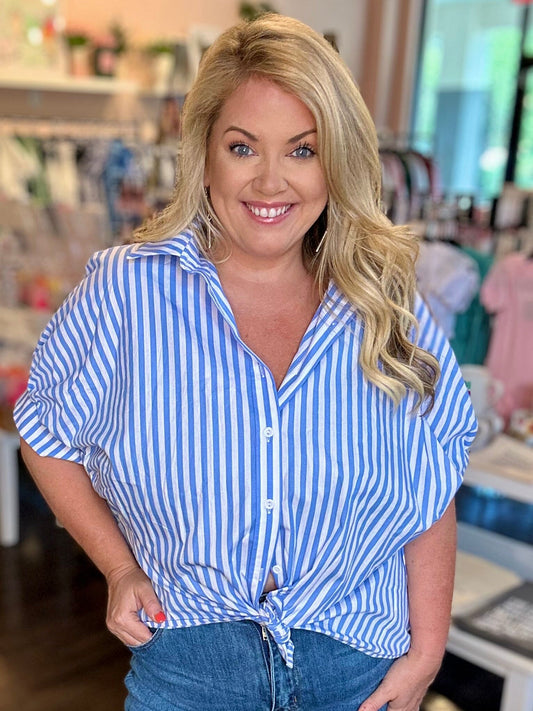 Sky Blue Stripe Dolman Sleeve Oversized Top The Happy Southerner 