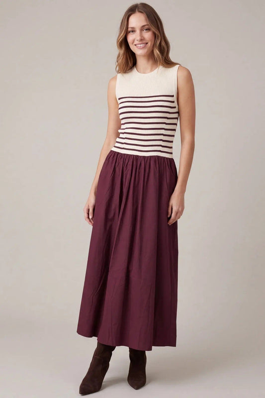 Sleeveless Striped Knit And Woven Combo Maxi Dress The Happy Southerner 