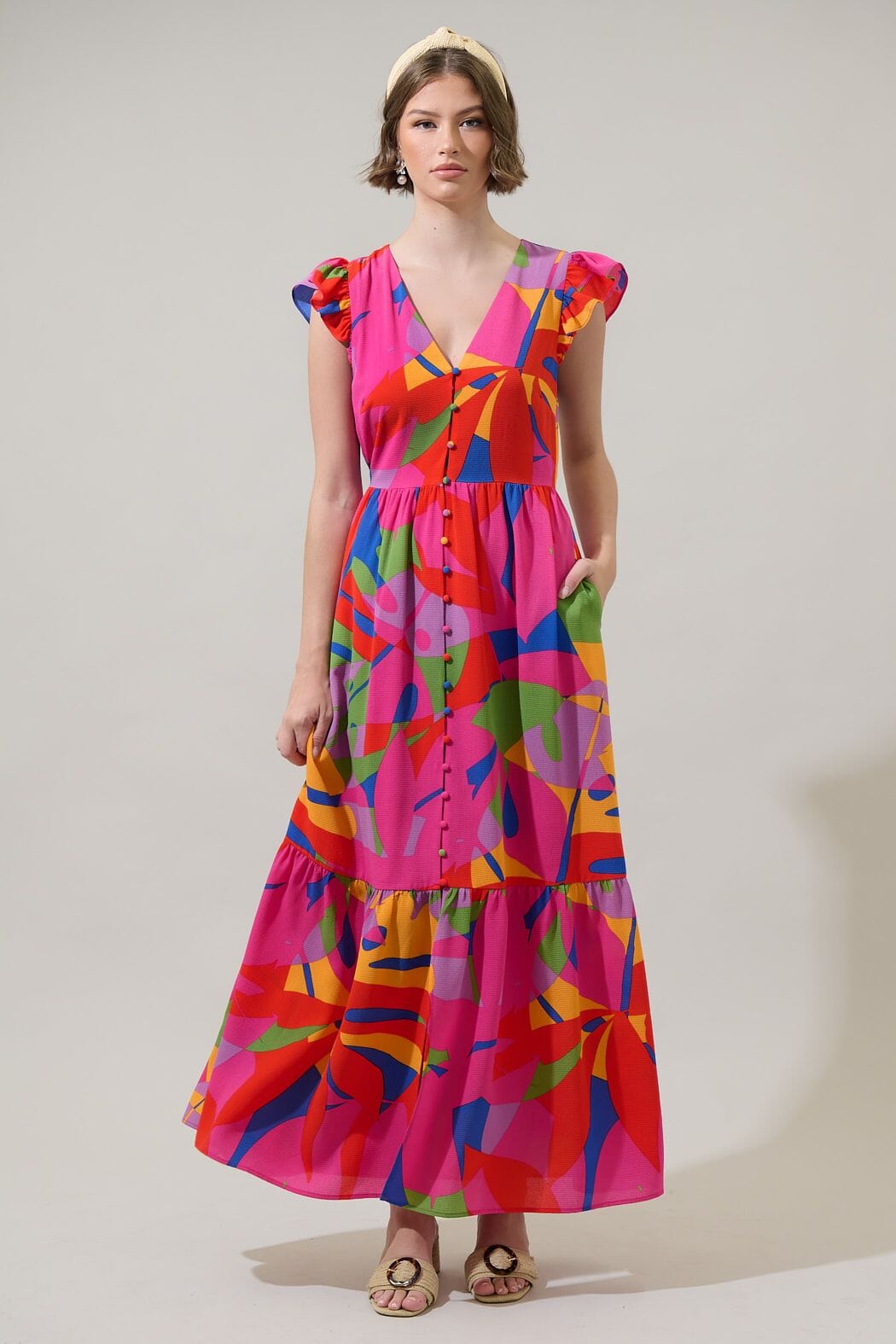 Soleil Abstract Pismo Button Down Flutter Maxi Dress The Happy Southerner 