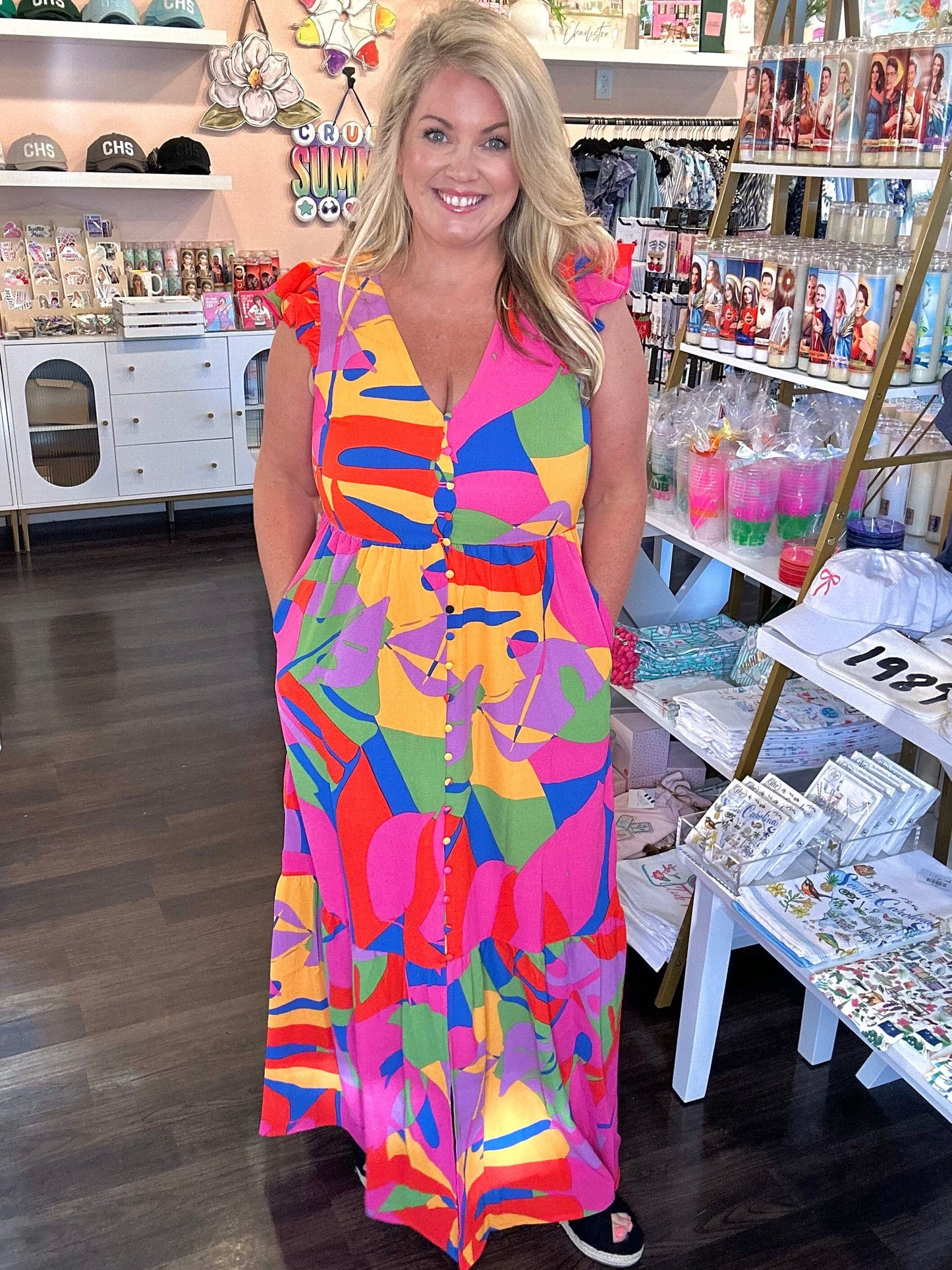 Soleil Abstract Pismo Button Down Flutter Maxi Dress The Happy Southerner 