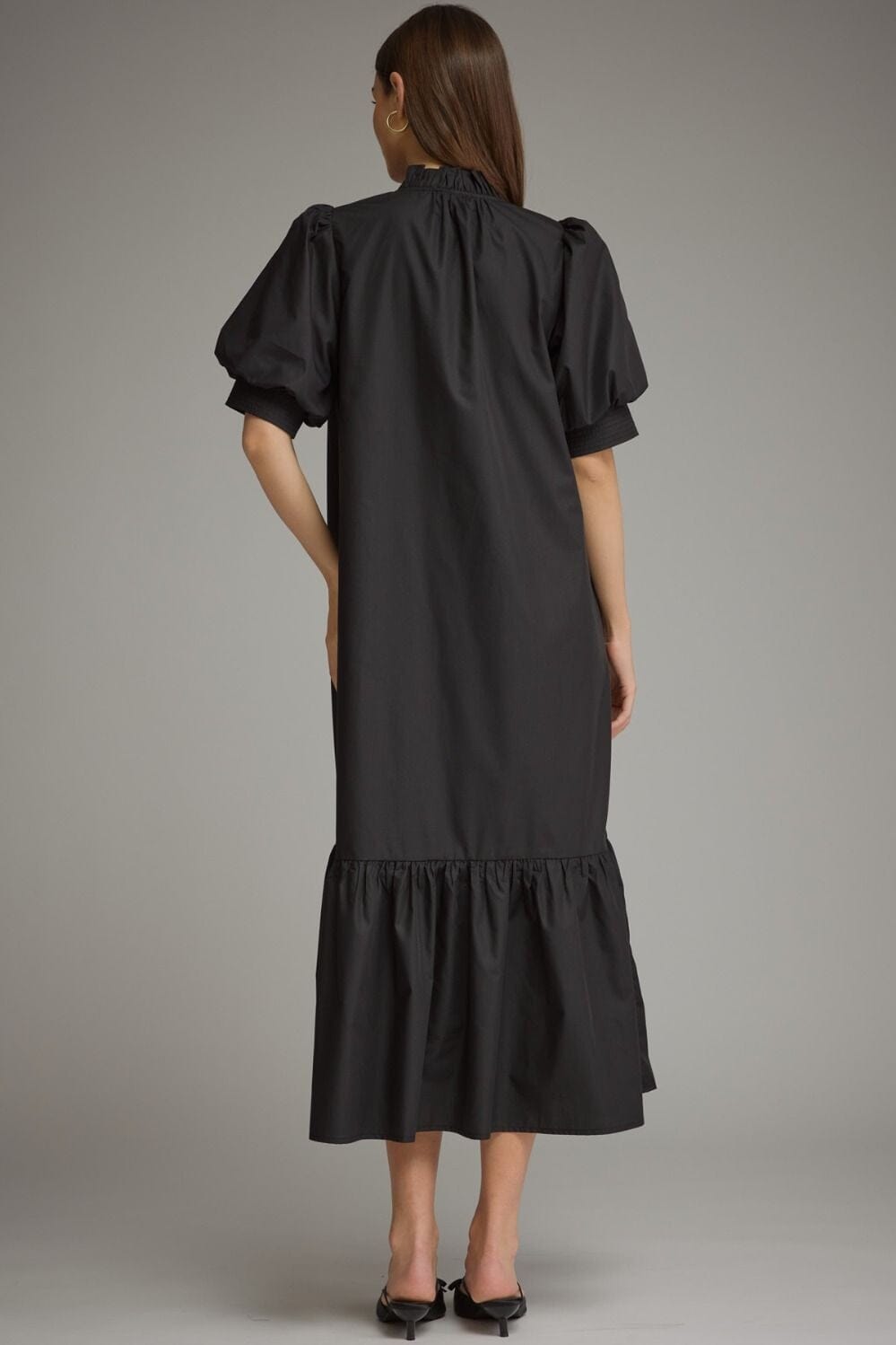 Solid Short Puff Sleeve Midi Dress The Happy Southerner 