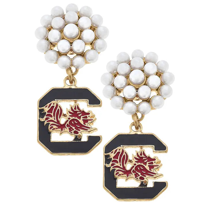 South Carolina Gamecocks Pearl Cluster Enamel Drop Earrings The Happy Southerner 