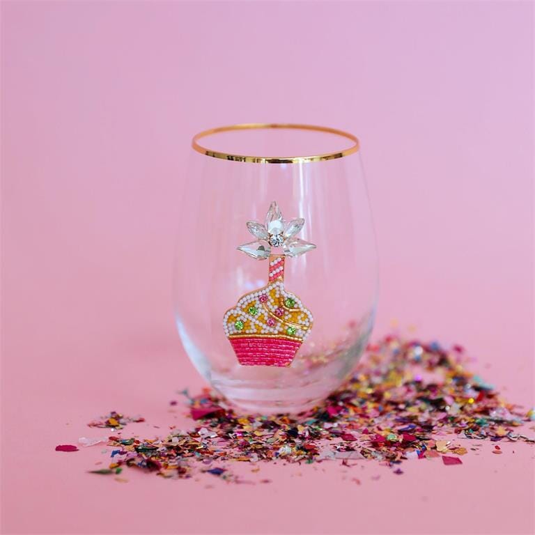 Stemless Wine Glass Beaded Cupcake The Happy Southerner 