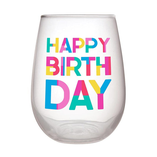 Stemless Wine Glass - Happy Birthday Block The Happy Southerner 