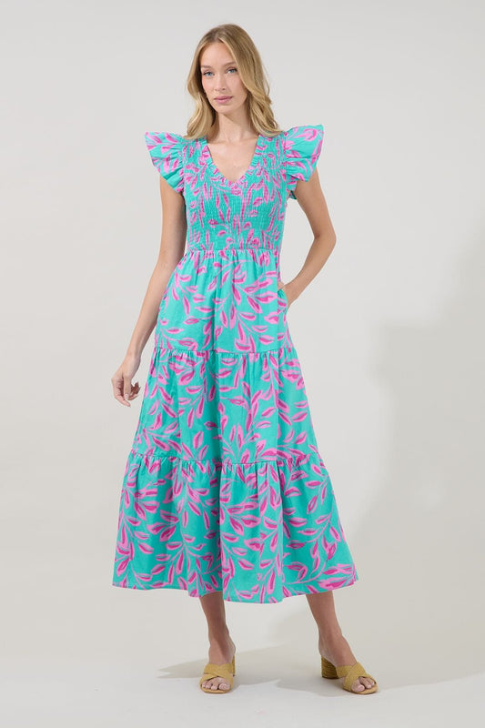 Sunfire Tiered Midi Dress Palmate The Happy Southerner 