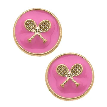 Tennis Racket Enamel Circle Stud Earrings The Happy Southerner 