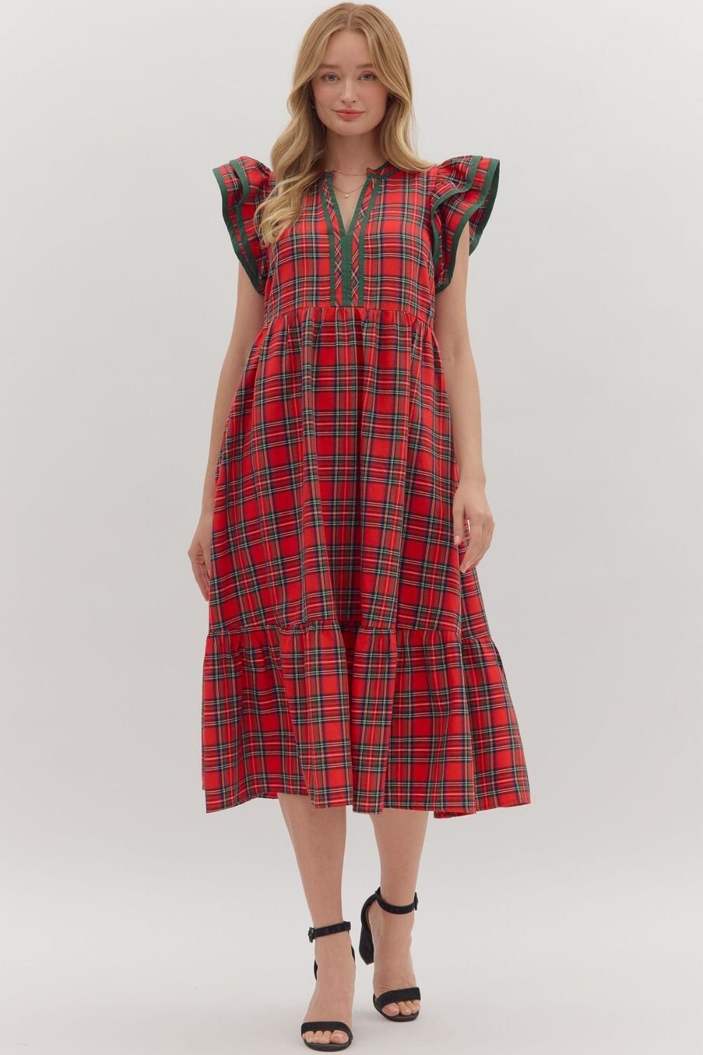 The Merry Plaid Ruffle Dress Red The Happy Southerner 