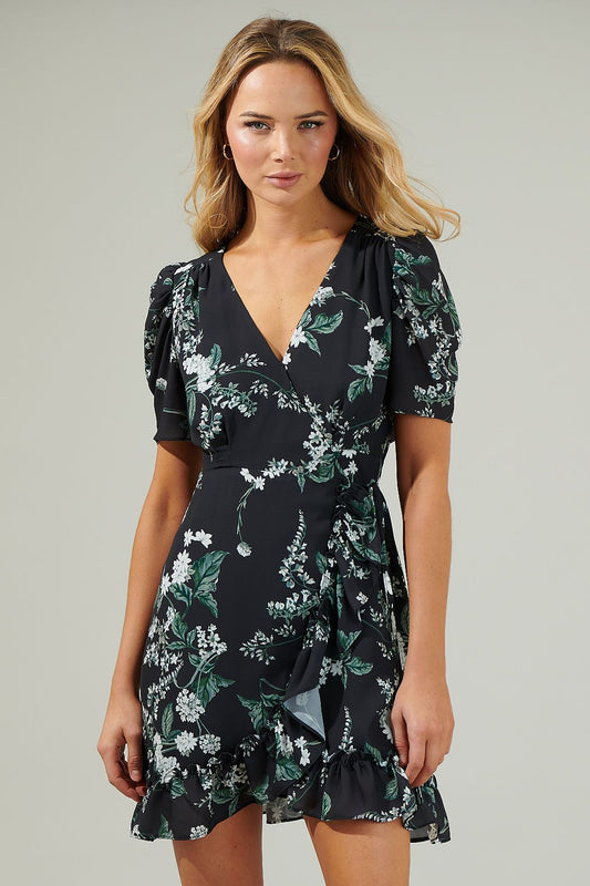 Angelonia Floral Ruffle Mini Dress