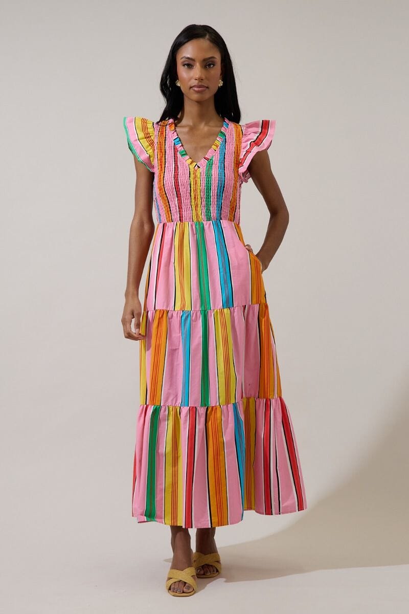 Viya Stripe Sunfire Tiered Midi Dress The Happy Southerner 