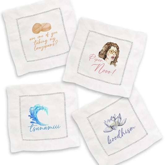 White Lotus Mixed Linen Cocktail Napkin Set The Happy Southerner 