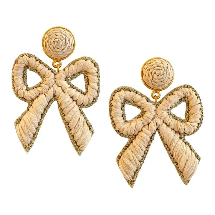 Bow Raffia Earrings - Natural The Happy Southerner 