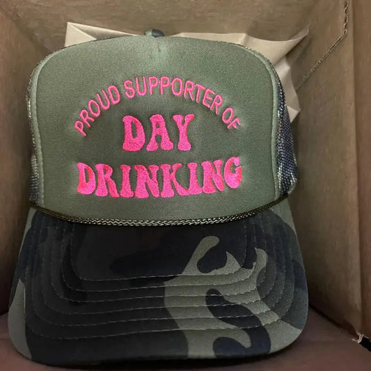 Proud Supporter of Day Drinking Trucker Hat | Camo/Pink The Happy Southerner 