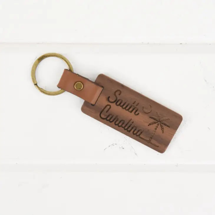 South Carolina Wood/Leather Keychain The Happy Southerner 