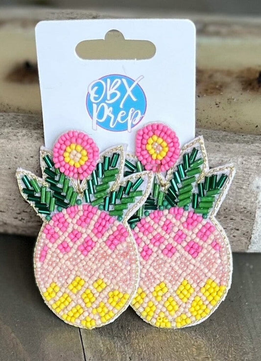 Summer Pink Pineapple Seed Bead Dangle Earrings The Happy Southerner 