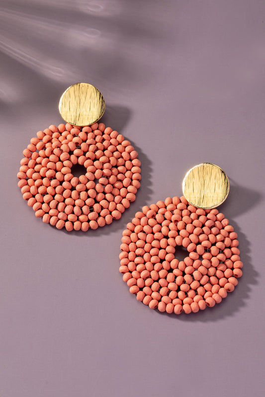 Wood Disk Drop Earrings - Coral The Happy Southerner 