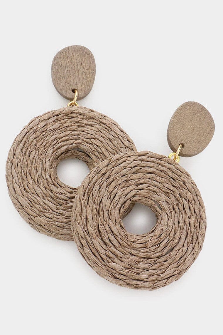 Wood Swirl Raffia Round Link Dangle Earrings The Happy Southerner 